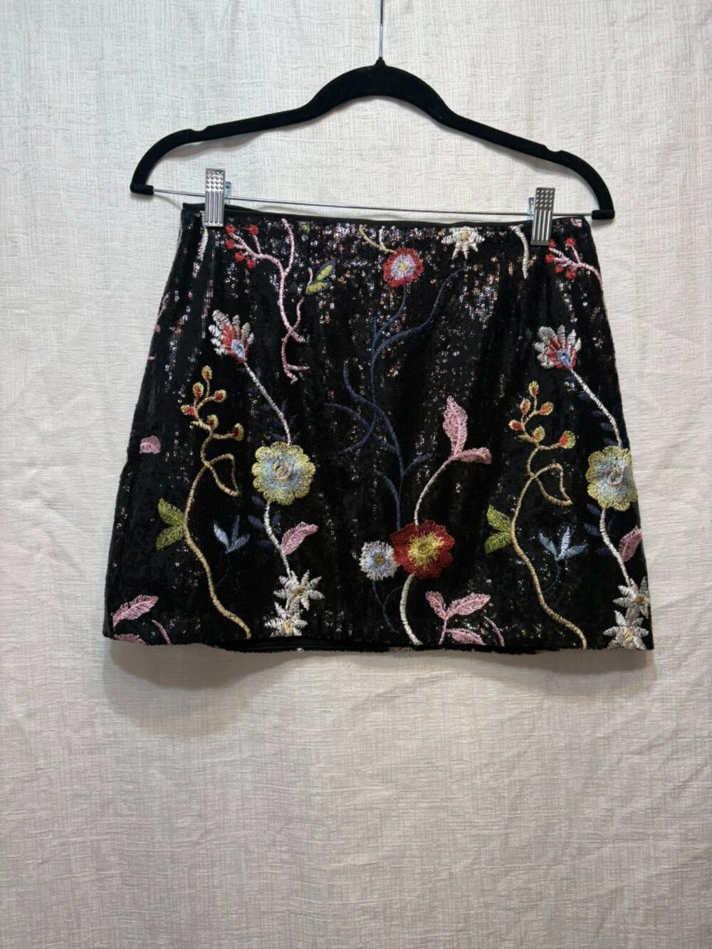 Jealous Tomato Floral Embroidered Sequin Mini Skirt Black M